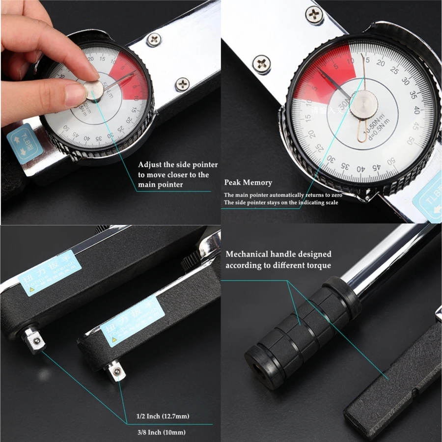 0-100 Nm High Precision Dial Indicator Torque Wrench Indicating Torque-meter 1/2\