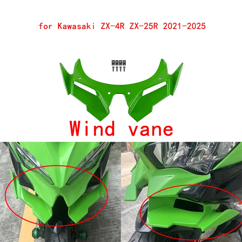 

ABS motorcycle modification for Kawasaki ZX-4R ZX-25R 2021-2025 beak-shaped winglet, shark fin air intake, lower lip windbreak.