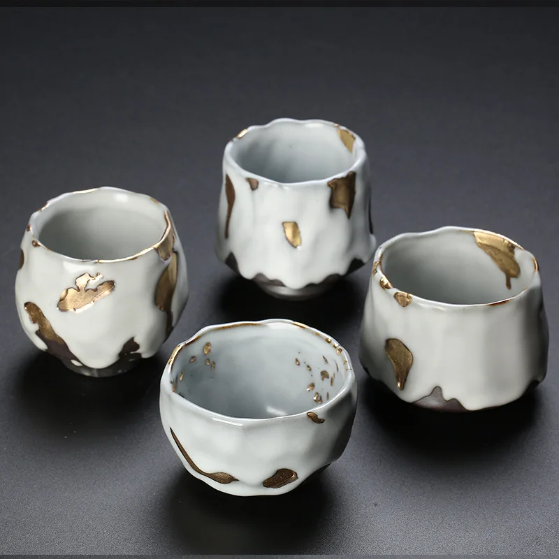 Shino Ware Gilded Handmade Japanese Style Rustic Kung Fu Tea Set Tasting Single