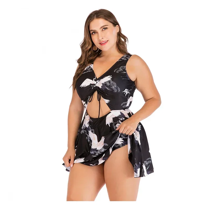 5XL Plus Size Swimdress Sexy One Piece Swimsuit Women Tankini Summer Print Big Swimwear Bikini Beachwear Strój kąpielowy 2025 Mujer