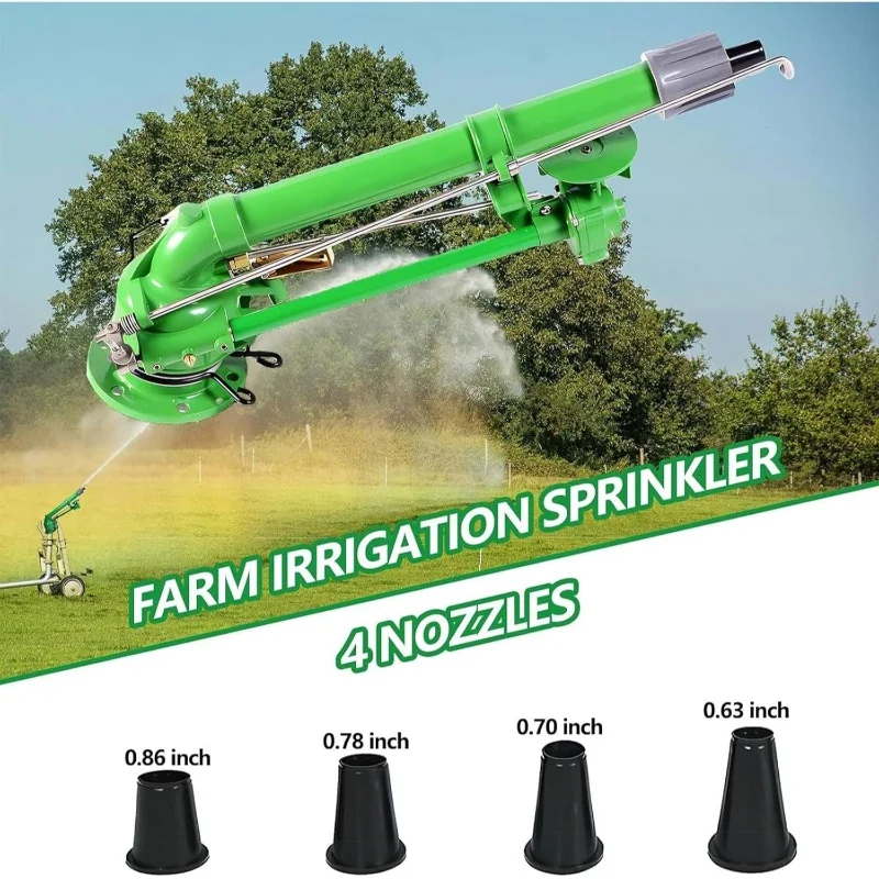 2Farm Irrigation Sprinkler，Adjustable impact nozzle suitable large areas，Belt4Watering with a nozzle，Farm Lawn Garden Irriga