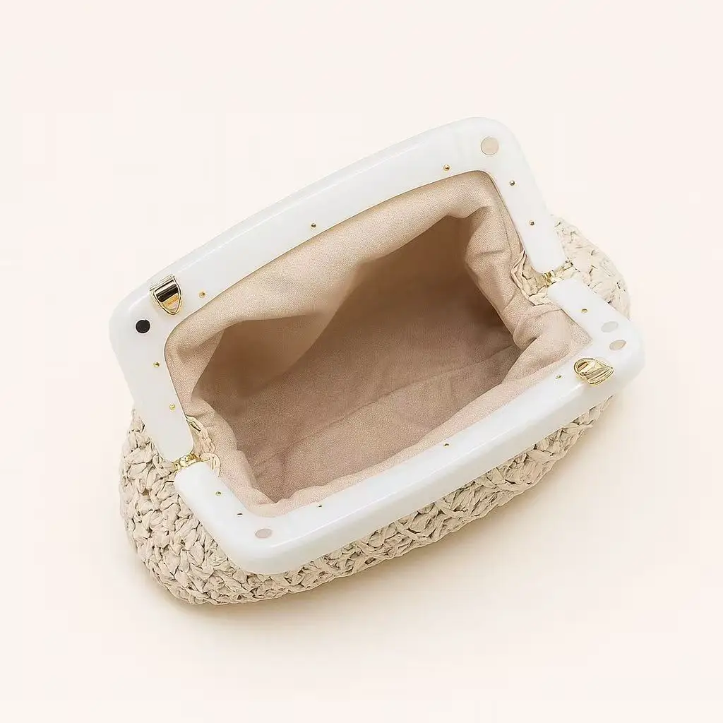 جديد الكبار مشبك أكريليك حقيبة من القماش المرأة القش المنسوجة حقيبة كروسبودي موضة باليد عشاء حقيبة حقيبة حفلات حقيبة كتف الإناث