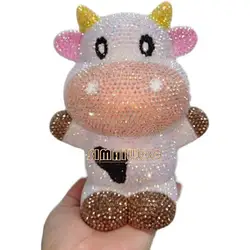 DIY Rhinestone Art Cow Doll Toy Coin Storage Kids Room Decorative Statue Mosaic Handcraft Crystal Cross Stitch Luxury Gift