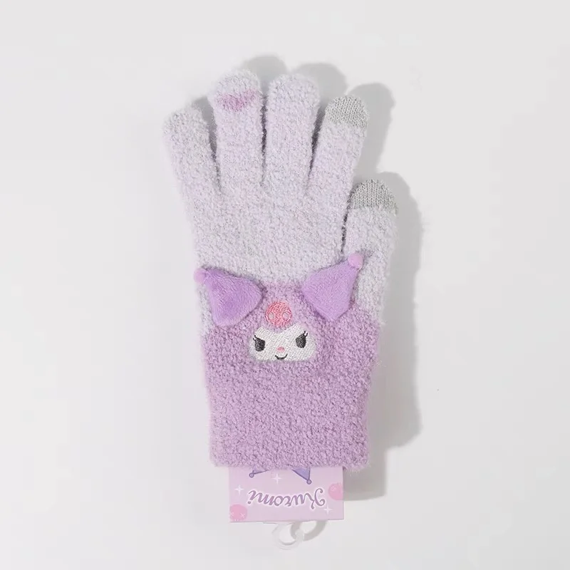 Cartoon Kawaii Cinnamoroll Warm Gloves High Beauty Sanrio Winter Plush Cold Resistant Gloves Kuromi Student Five Finger Gloves