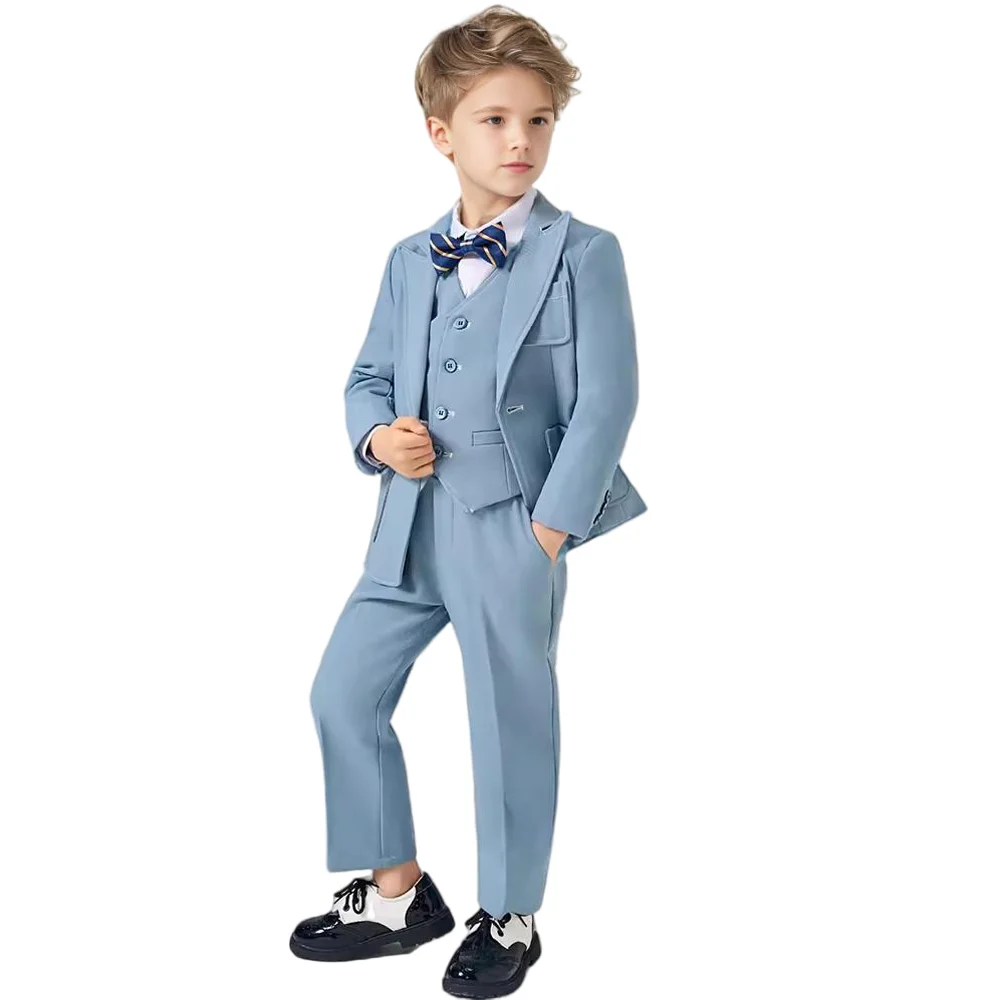 

Children Spring Autumn Formal 4pcs Suits Set Boys Piano Performance Photography Costume Kids Blazer Vest Pants Bowtie Outfit