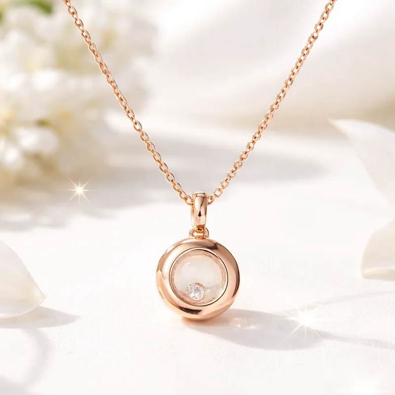 

18K Gold Plated Necklace Happy 1 Move Stone 5A Zirconia Pendant Necklaces Sets For Women Fine Jewelry