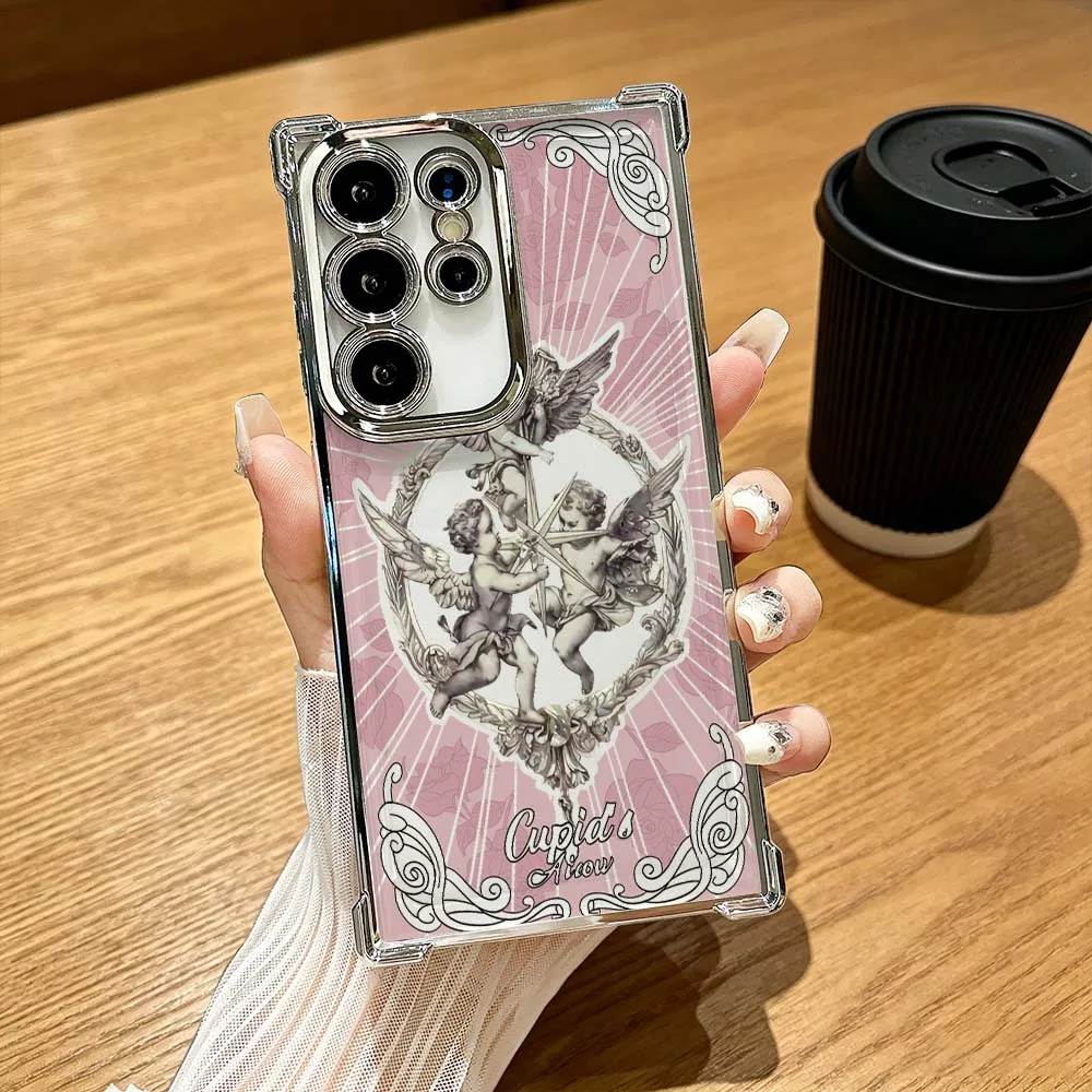 Cartoon Angel Pattern Card Phone Case Anti-Drop Funda For Samsung Galaxy S26 S25 S24 S23 S22 S21 FE Ultra Plus 5G Soft Cover