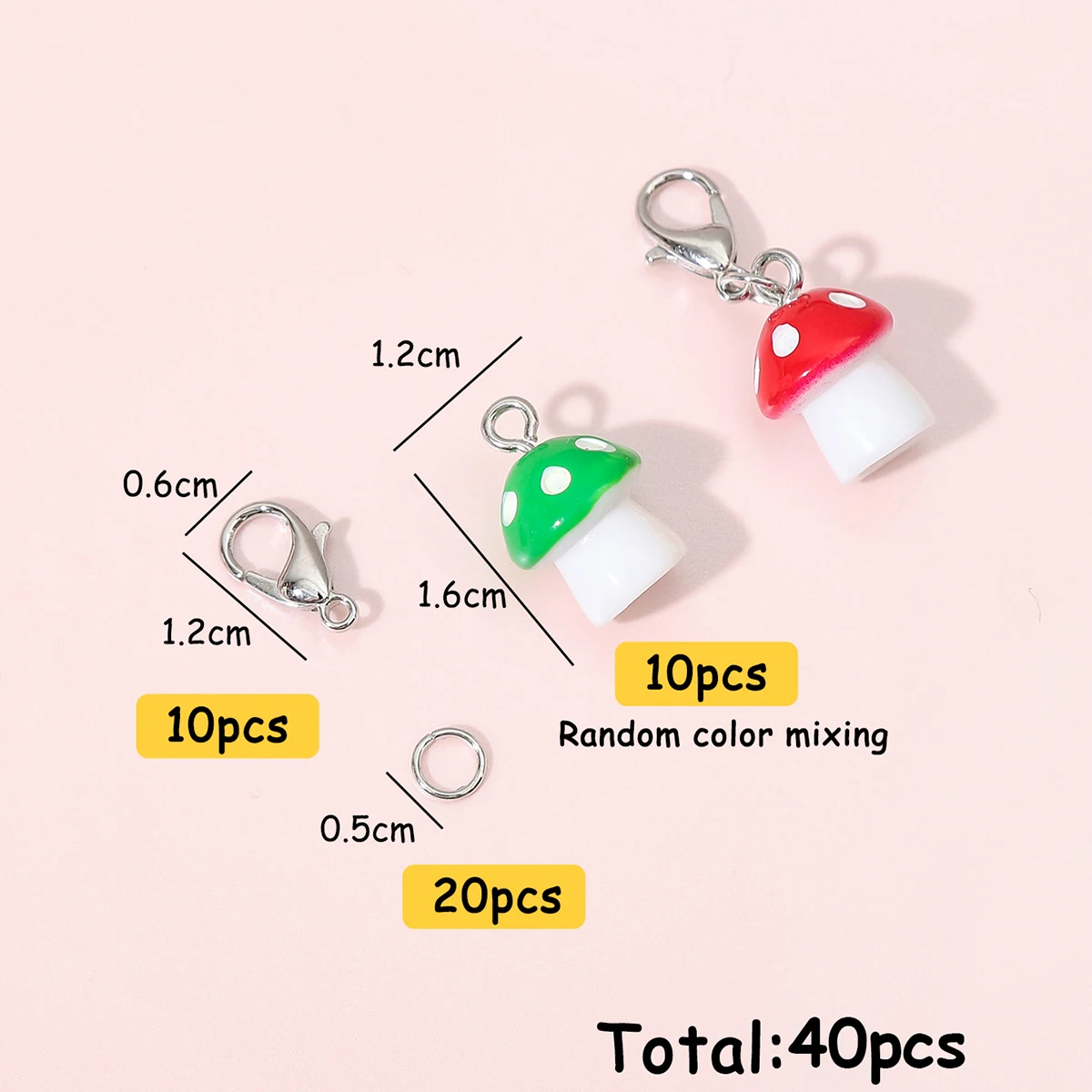 About40Pcs Randomly Mixed Color Mushroom Pendant, Bear Accessories, Lobster Buckle, Single Circle DIY Making Bracelets, Earrings