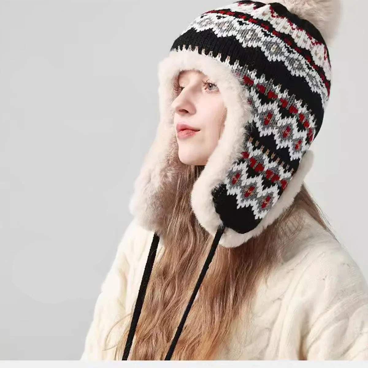 الشتاء الدافئة منفذها قبعة الحرارية محبوك سميكة الصوف إيرفلاب قبعة أفخم يندبروف النساء الشتاء في الهواء الطلق السفر المشي لمسافات طويلة قبعة تزلج