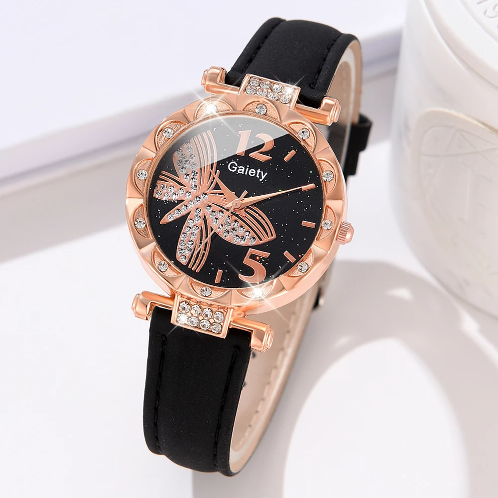 1PCS GAIETY Simple Luxury Leather Black Strap Watch Casual Fashion Quartz Watch Is The Perfect Gift For Her (No Box)