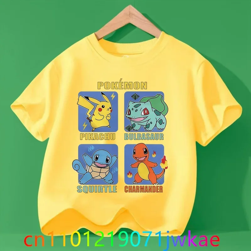 

Kawaii Birthday Tops New Cartoon Pokemons Children's T-shirt Printed Cute Boys Girls Clothes Anime Outfit Short Sleeve Shirts