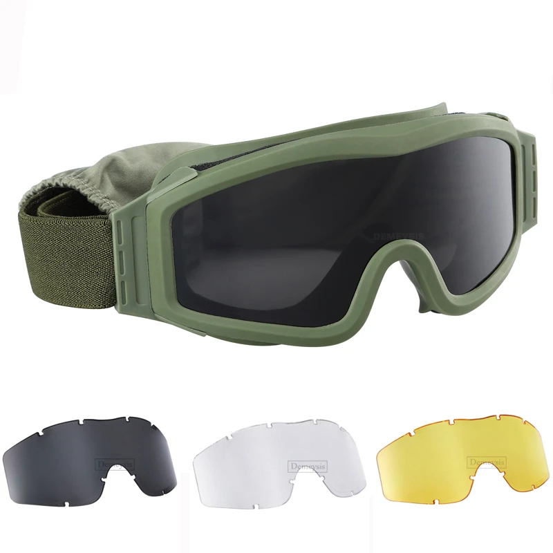 3 Lenses Tactical Goggles Outdoor Sports Cycling Mountaineering Windproof Eyewear Shooting Training Hunting Protection Glasses