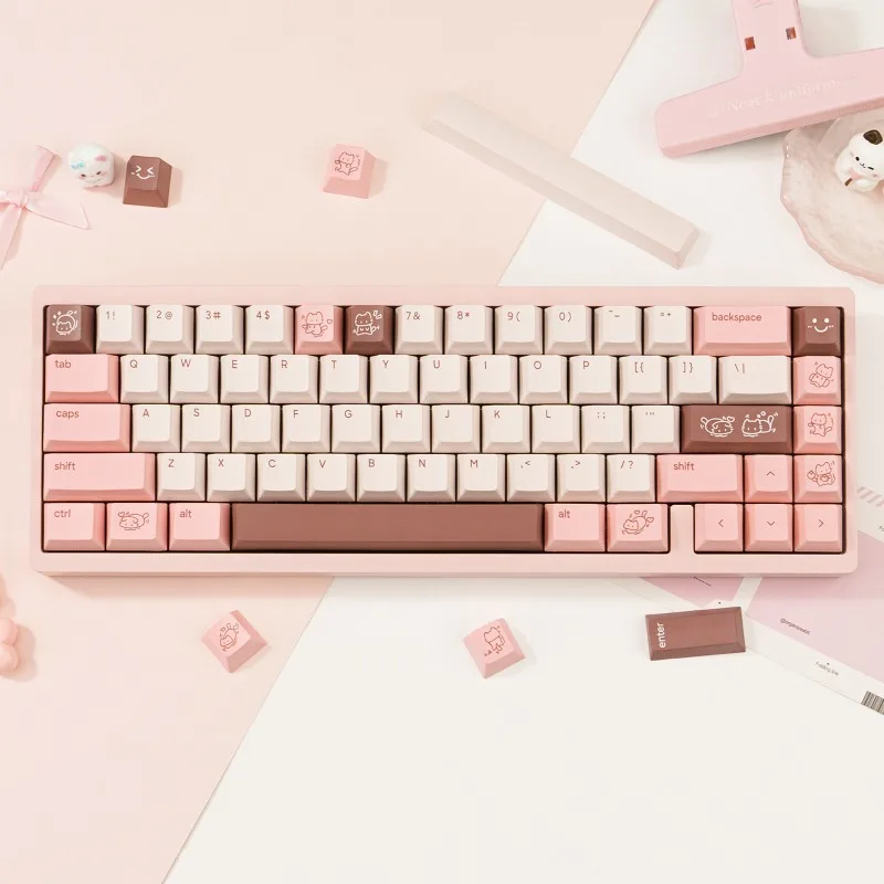 Pink Marshmallows Theme Keycaps Set Customized PBT Sublimation Cherry Profile Keyboard Cap for Mechanical Keyboard Accessories