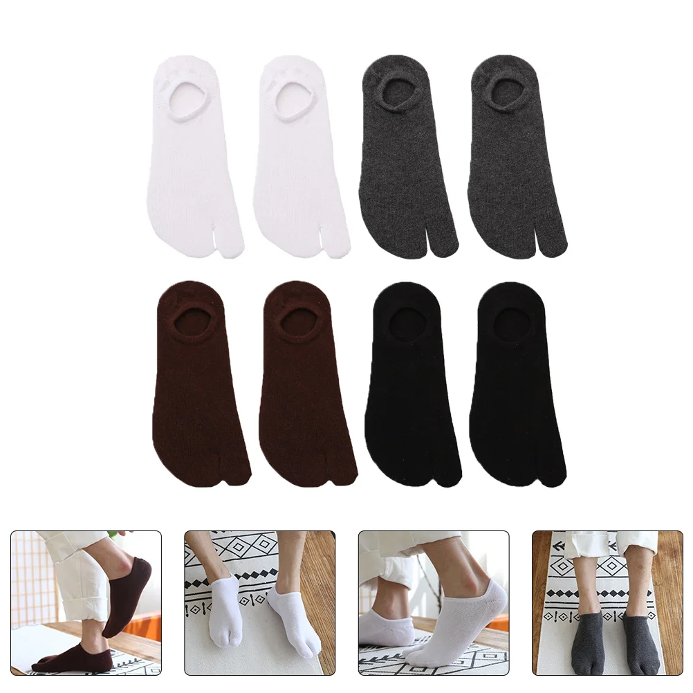 

4 Pairs Men's Cotton Tabi Socks Absorbent Man Anti-skid Low Cut Two Toes Pure Color Summer Miss for Women