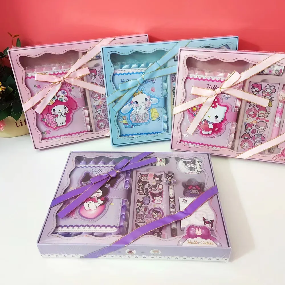 Sanrio Kuromi Cinnamoroll Stationary Set Back to School Gift Box Notebook Gel pen Sticker Tape Badge Book clip Notepad