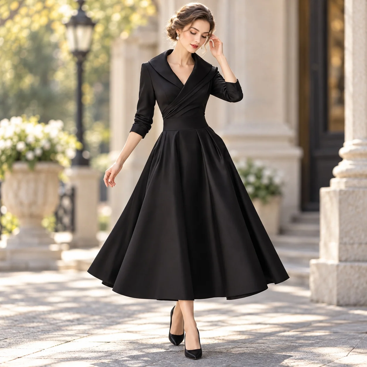 Single Long Sleeve Dress High Waist Elegant with Notched Lapel Maxi Length Asymmetrical Regular Sleeve Commuter Chic for Women