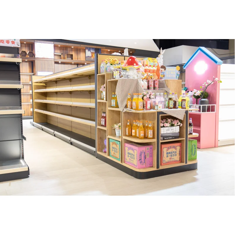 Personnalisé. Magasin de détail Étagères d'affichage en bois et acier Utilisation sur supermarché