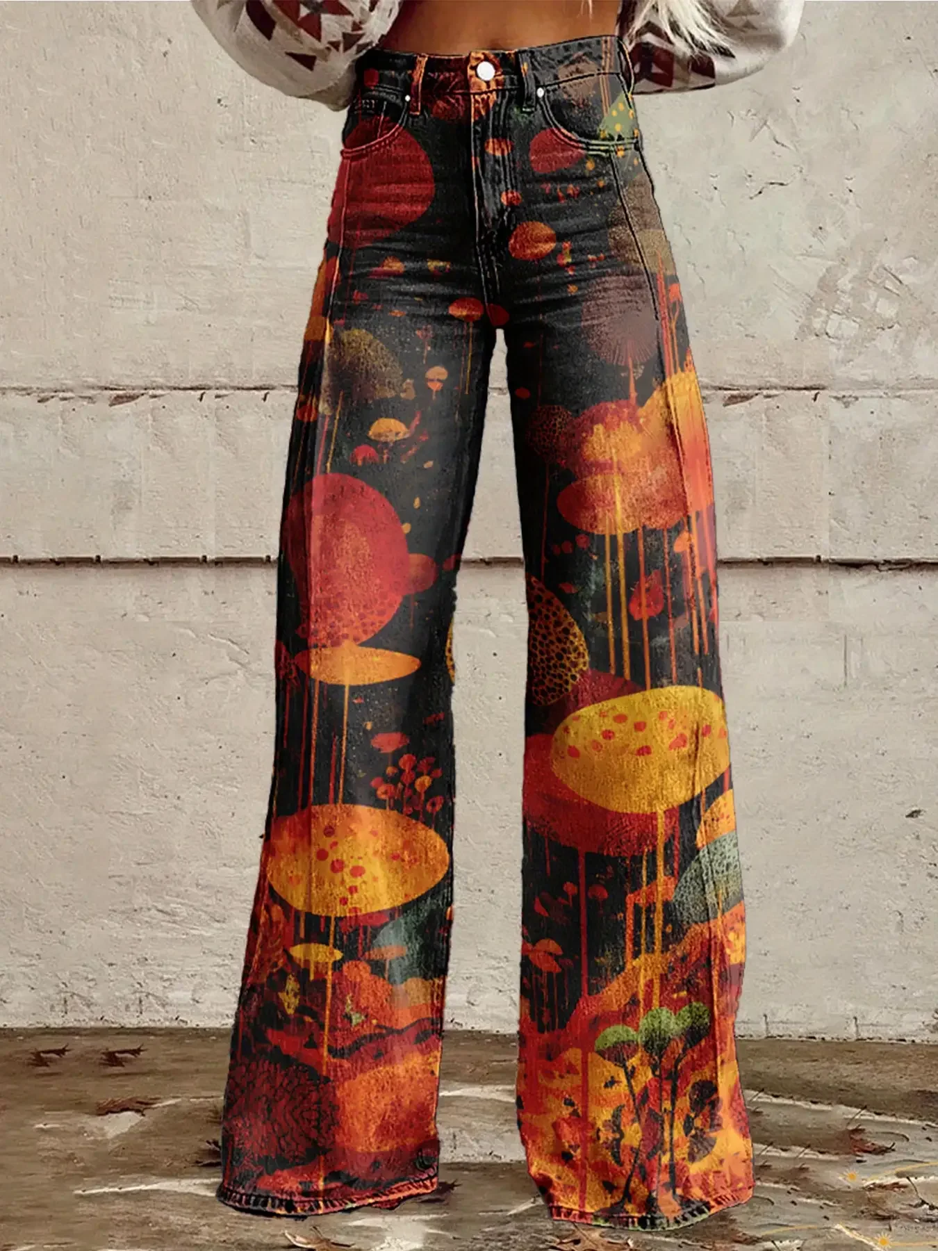 European and American contrasting 3D printed women's pants are fashionable and comfortable, imitating denim printing