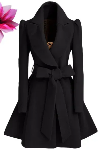 

Женское осенне-зимнее твидовое пальто с длинным рукавом и отложным воротником, однотонное, на шнуровке, повседневное, модное, теплое, удобное, стандартное