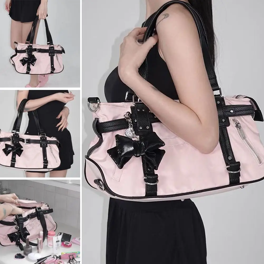 

Women Luxury Designer Handbag Pillow Bow Decoration Pink Underarm Bags Purses 2025 New Fashion Large Capacity Shoulder Crossbody