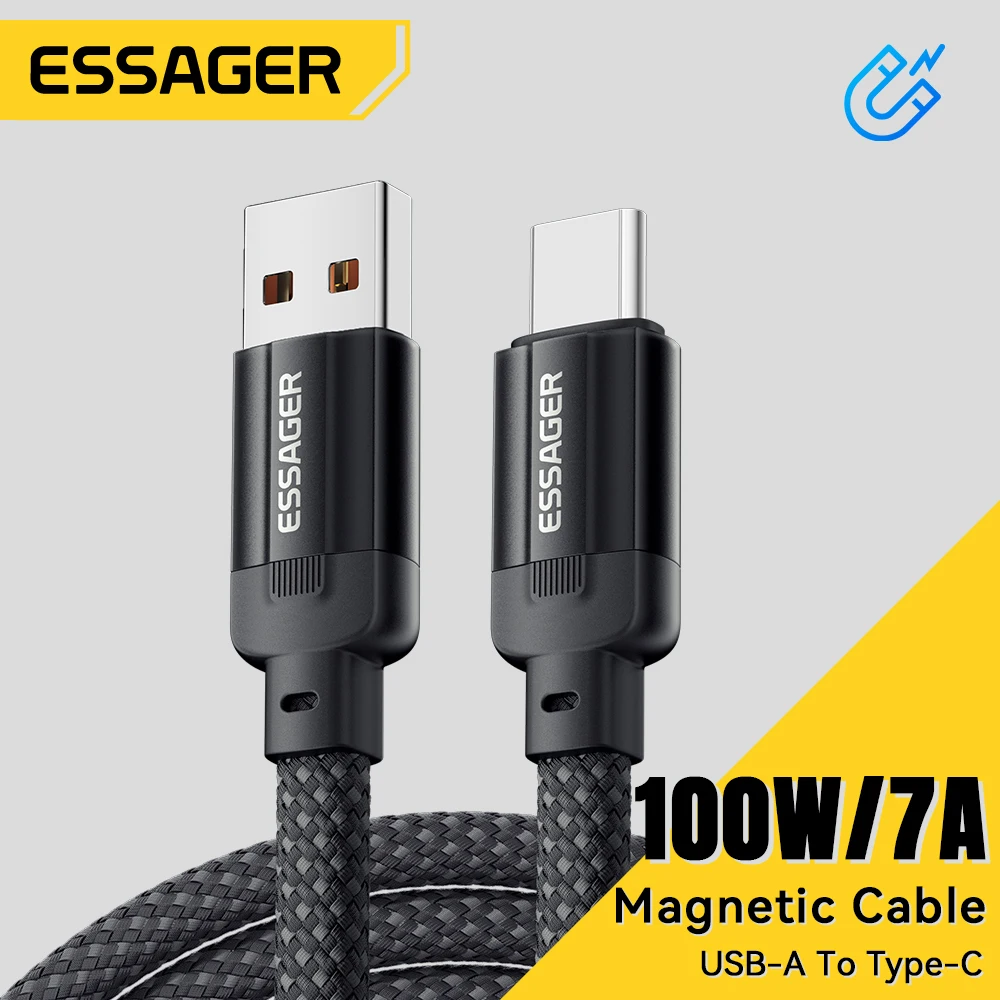 

Essager 100W Magnetic Fast Charger Cable USB A To Type C Magic Rope USBC Magnetic Cable Self Winding Cable For Huawei Oneplus