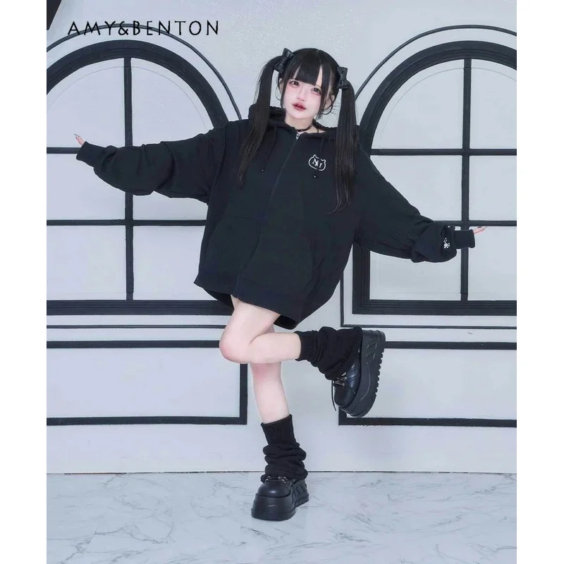 25COS سلسلة الألغام اليابانية الإنتاج الضخم ثقافة فرعية الكرتون المطرزة هوديس المرأة نمط Preppy الحلو كول المتضخم زمم Ho