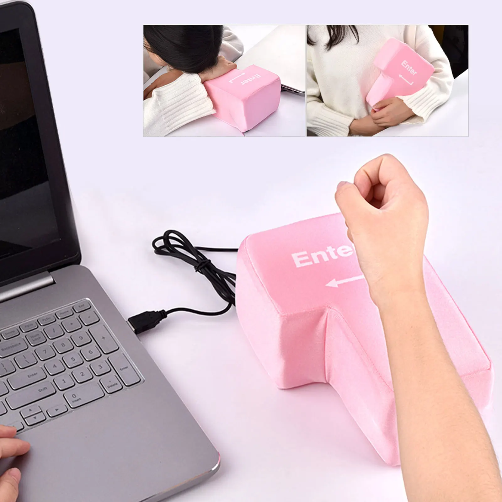 Big USB Enter Key Vent Pillow USB Enter Key Pillow Big Enter Comfortable Economic Desktop Pillow Stress Relief Punch Bag