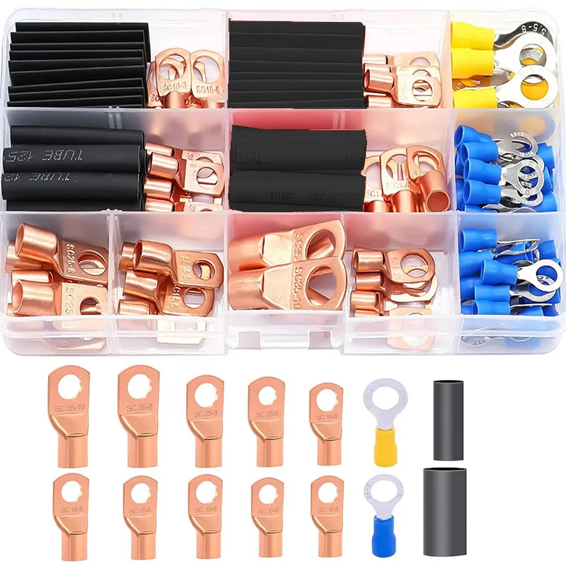 

110PCS Cold Press Terminal Block with Heat Shrink Sleeve Kit