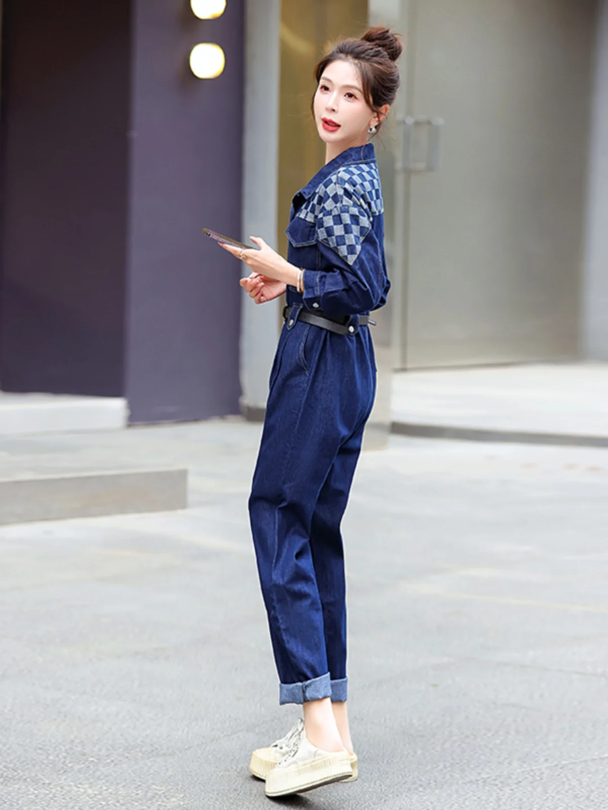 Lusam Denim Overalls Women's Autumn 2025 New Workwear Suit Slimming One-Piece Pants High Waist Long Cotton Blend