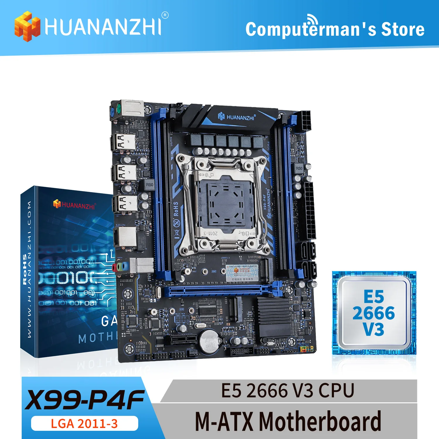 

HUANANZHI X99 P4F LGA 2011-3 XEON X99 материнская плата с Intel E5 2666 v3 поддержка DDR4 RECC память комбинированный комплект NVME SATA