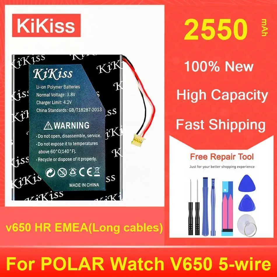 

Kikiss Battery 2550Mah V650 HR EMEA(Long Cables) For POLAR Watch 5-Wire