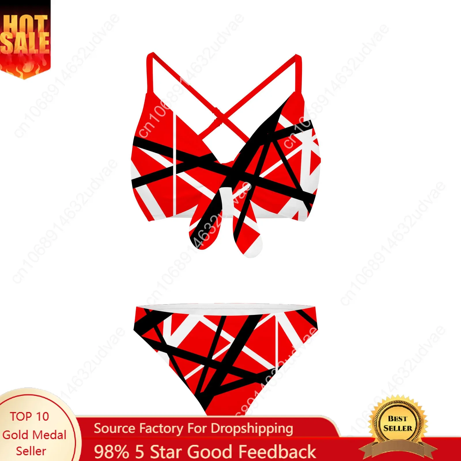 

Van Evh 5150 Stripes Halen Bathing Suits Cross Strap Suspenders Swimsuits Womens Personalized Bikini Swimwear Custom Beachwear