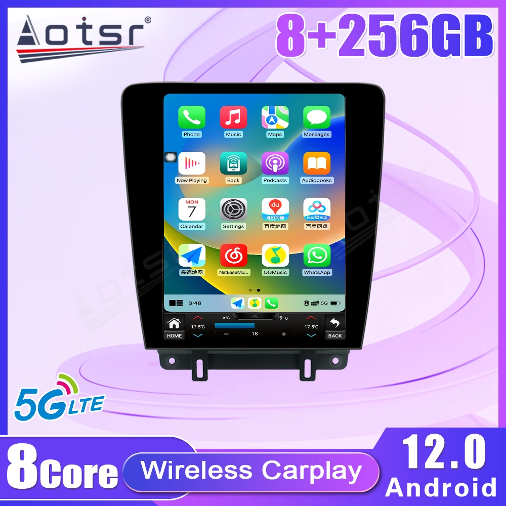 12.1 inch T-style Vertical Screen Android 11 For ford mustang 2009-2012 Car Radio Wireless Carplay GPS Stereo Player Navigation