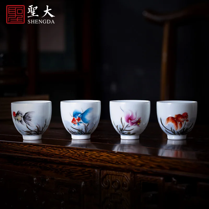 

|Santa teacups hand-painted pastel goldfish sample tea cup all hand jingdezhen ceramic kung fu tea cup master cup