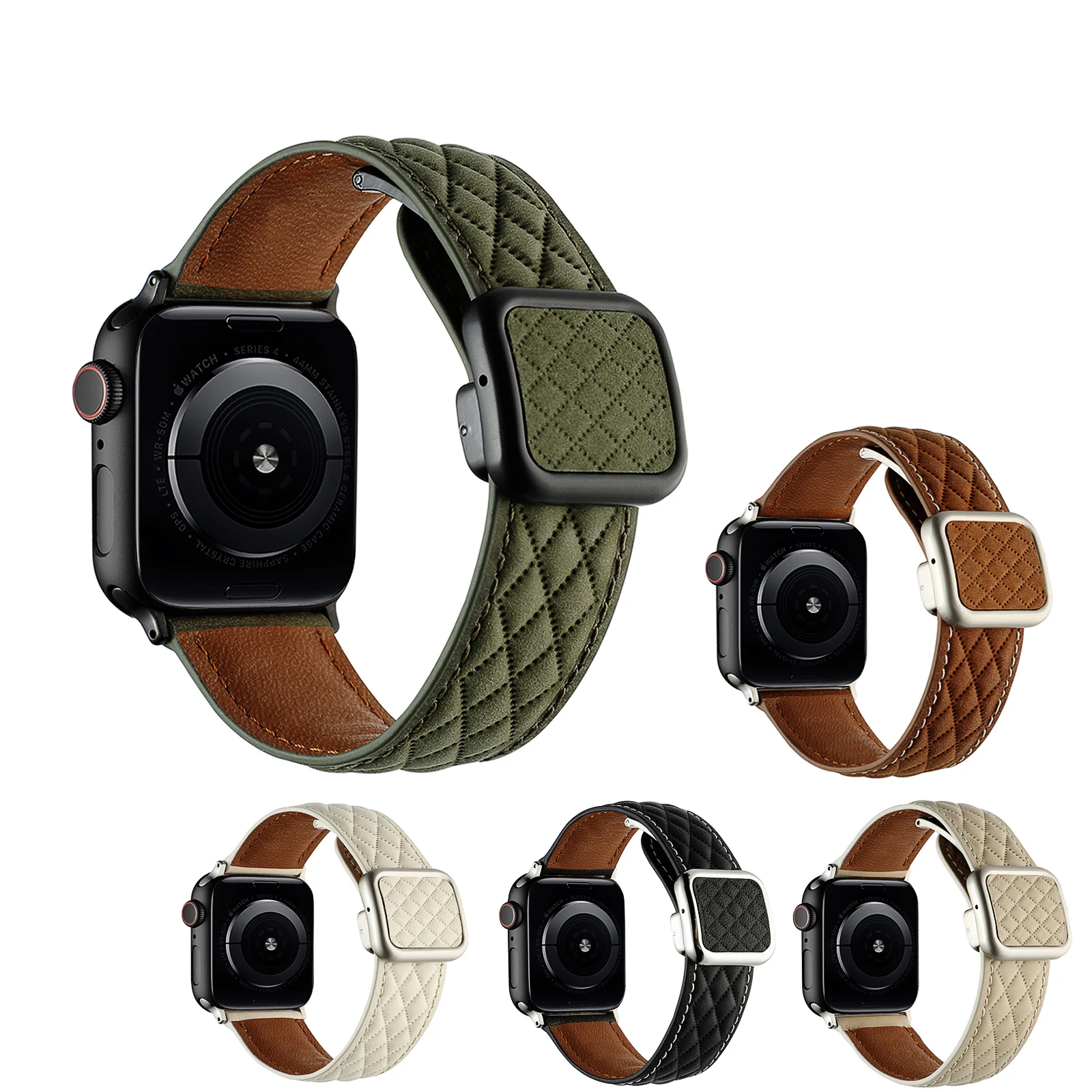 Real Leather Watchband for iWatch Series Ultra 9 8 7 3 SE 6 4 Square Buckle Strap for Apple Watch 49 41 40 38 42 44 45mm Bands