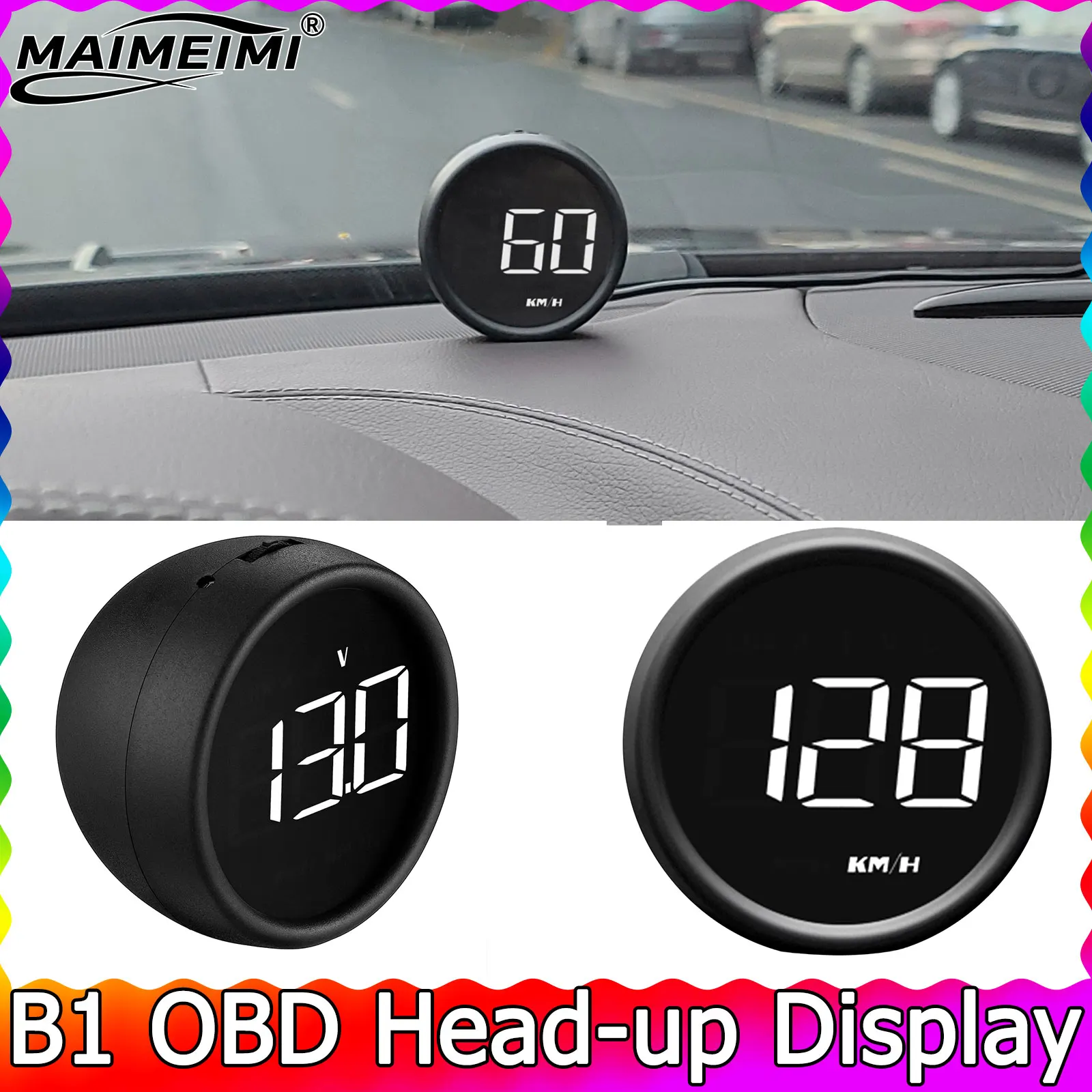 Auto-Tachometer B1 OBD2 Bordcomputer HUD OBD II Digitales Head-Up-Display mit Alarm KMH Elektronikzubehör – Detail 2