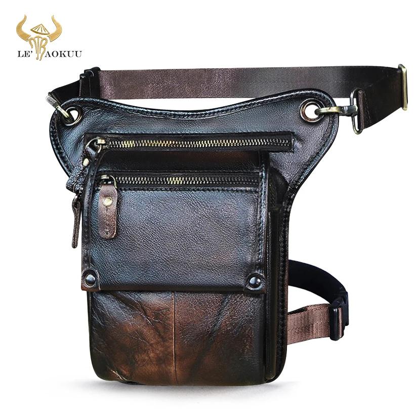 Top Quality Leather Fashion Small Travel Messenger Sling Bag Design Fanny Waist Belt Pack Drop Leg Bag Men Women Female 211-4