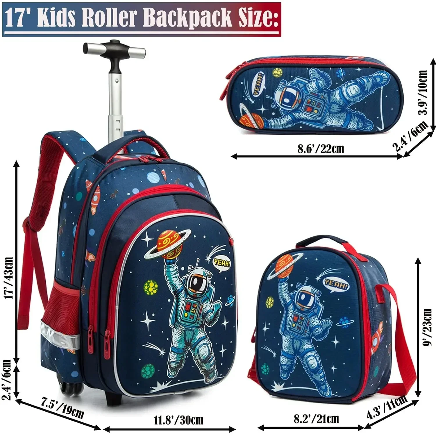 School Bags for Women Student Astronaut Rolling Backpack for Boy Luggage Suitcase with Wheels Trolley Wheeled Bag for Travel