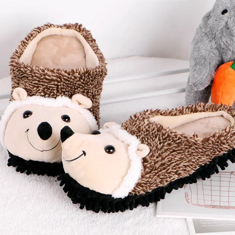 2021 Cute Winter Warm Cute Cotton Slippers Thicken Plus Velvet Cartoon Hedgehog Floor Slippers