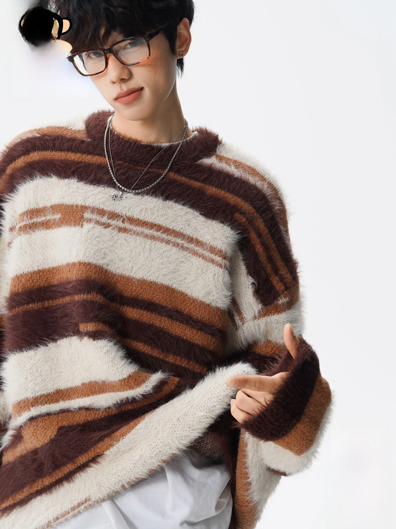 

Мужской зимний свободный повседневный теплый свитер Paul Frank Large-Mouth Monkey Color Blo Stripe с круглым вырезом из мягкой нейлоновой ткани