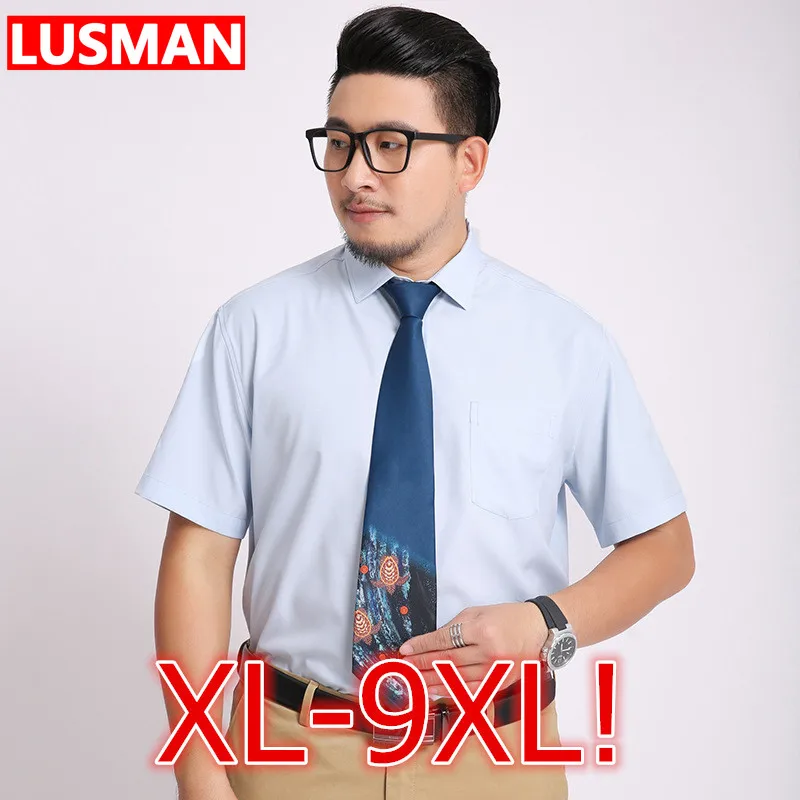 

Plus Size Business Shirt for Men 9XL Short Sleeve Casual Oversized Loose Office Shirt Big Size Pure Color Work Tops 68-175KG