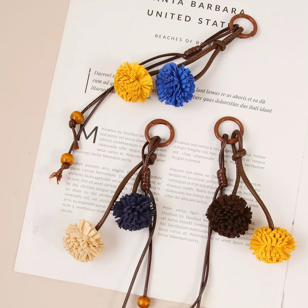 Pom Pom Bag Charm Double Pom Pom Long Cord Two Tone Bead Accents Purse Charm Accessory For Handbag Tote Backpack Gift For Women