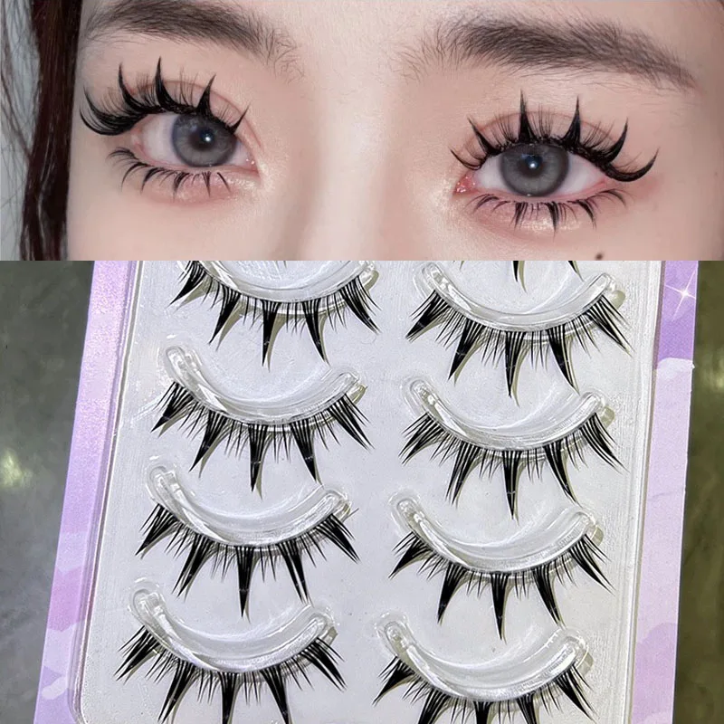 

5 Pairs Manga False Eyelashes Natural Little Devil Transparent Stem Grafted Daily Eyelashes Simulated Thick Eyelashes Reusable