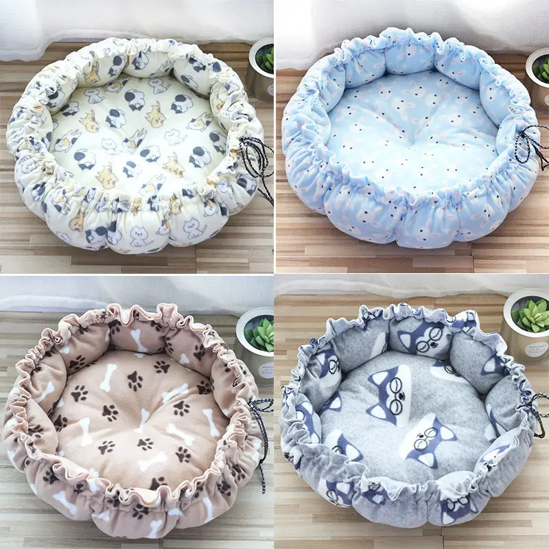 Round Dog Cat Bed Basket Warm Plush Cats Cushion Pet Bag Mat Winter House Soft Nest Puppy Sleeping Sofa for Small Dogs Cat