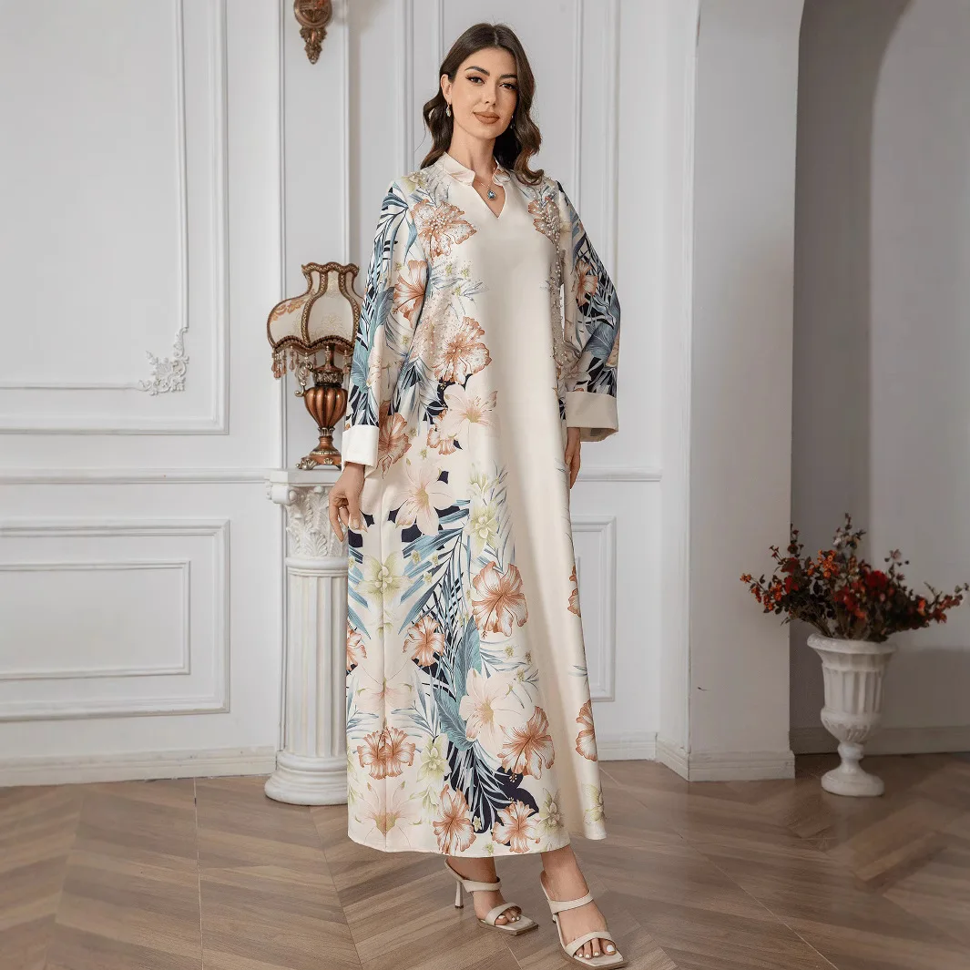 Robe imprimée pour femmes musulmanes transfrontalières du moyen-orient, Europe, amérique, Amazon, commerce extérieur, Robe Jalabiya