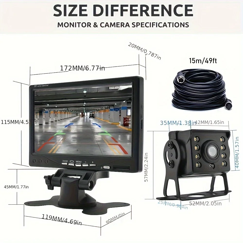 7inch Car Monitor With Rear View Camera For Truck Parking Trailer,12-24V LED Reversing Camera Screen,Easy Installation