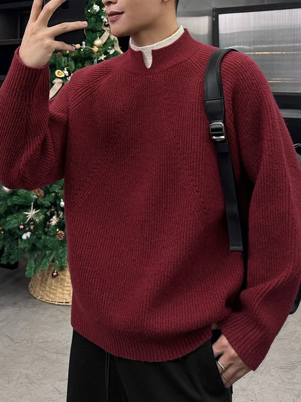 

New Year Design Thiened Warm f High V-ne Sweater Patchwork Color Knitted irt for Men Winter Season Polyester Fiber
