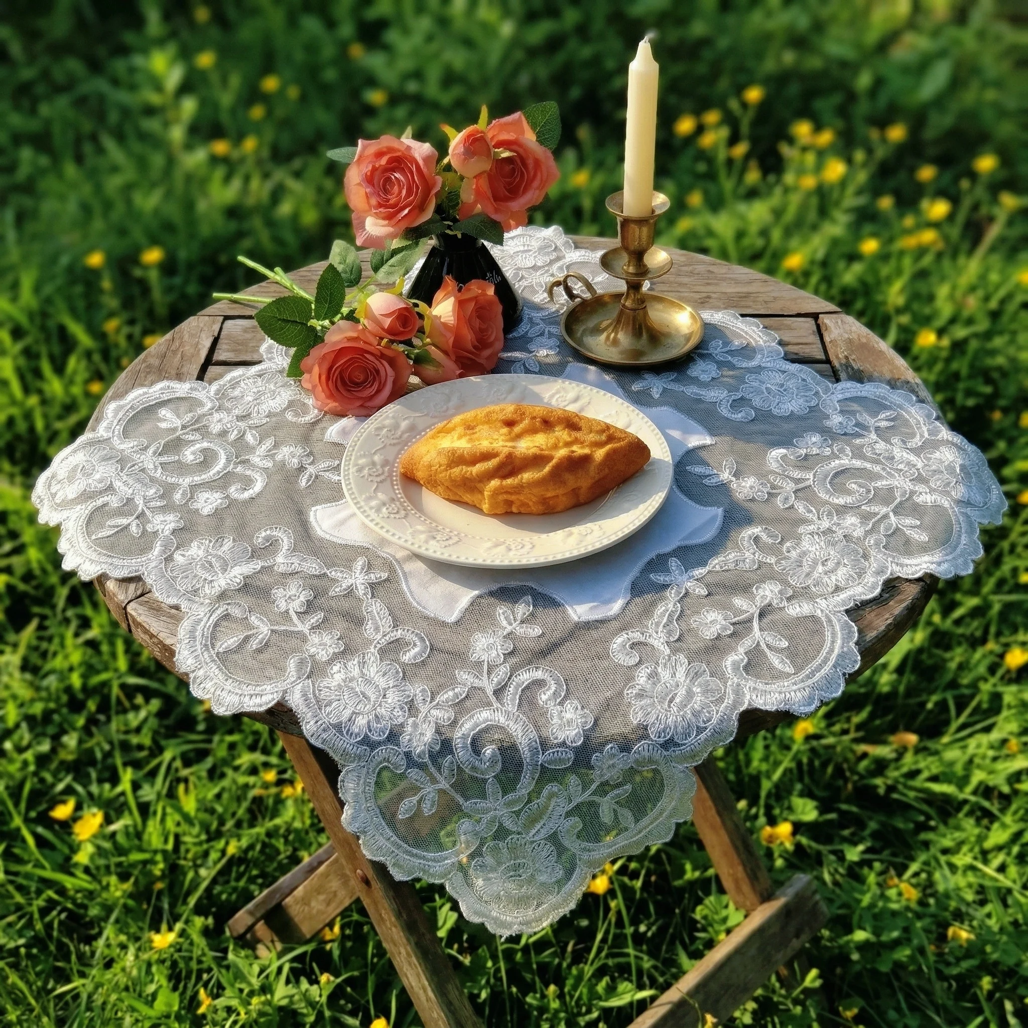 3pcs Elegant Breakfast Placemat And Tablecloth Set Dining Table Jacquard Lace Mat White Embroidered Square Wedding Tablerunner view 4