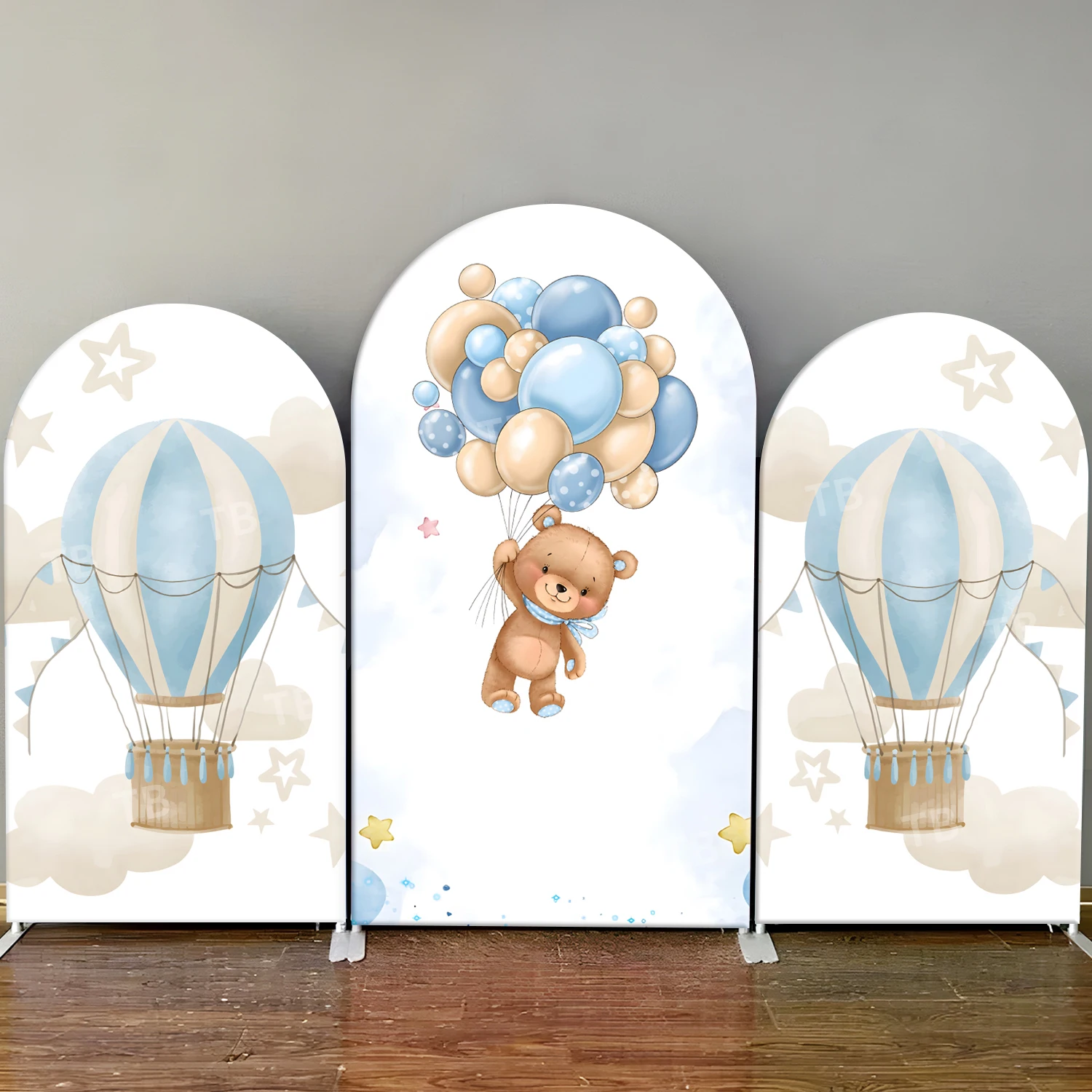 

TB Airballoon Bear Theme Arch Backdrop Cover sky for Boys Birthday Party Baby Shower Decortion Wall Photography Background Props