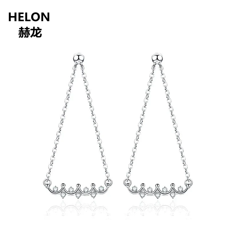 

Solid 18k White Gold Natural Diamonds Drop Earrings Women Engagement Wedding Anniversary Party Classic Fine Jewelry